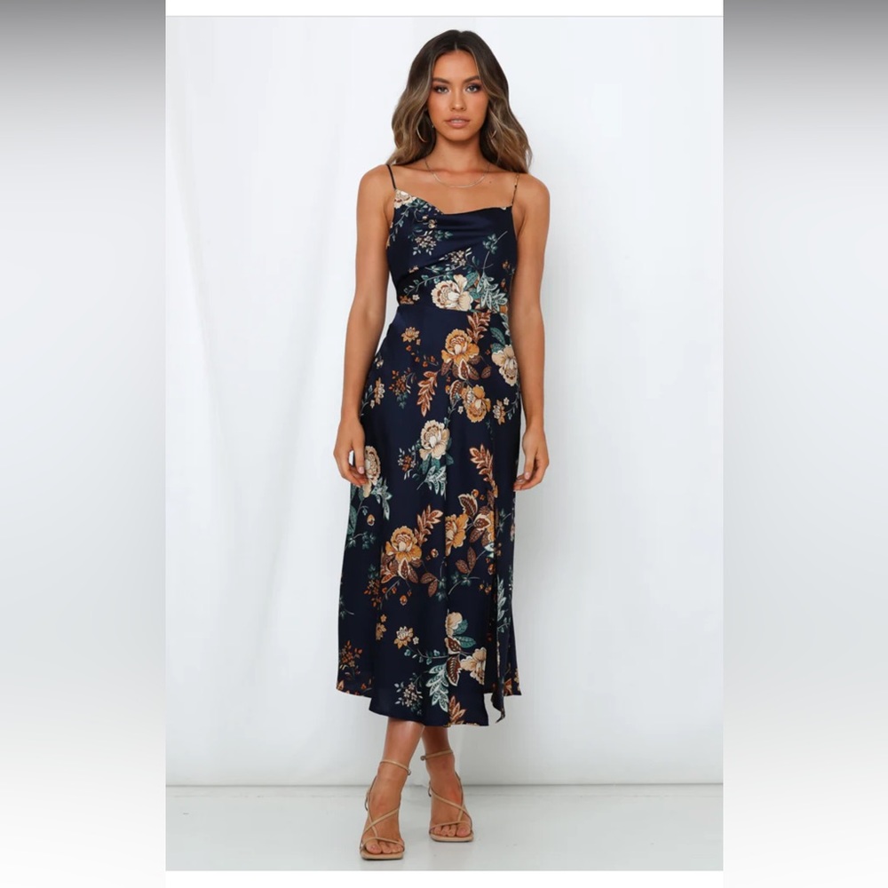 Hello Molly midi navy floral dress (Atlas maxi dress navy), US medium